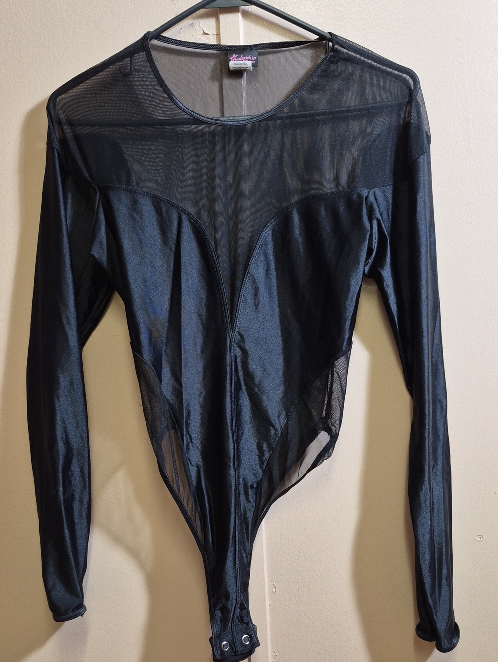 Frederick's of Hollywood Vintage 1990s Mesh & Opaque Clubwear Bodysuit Large